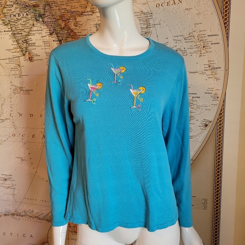 Bobby Phan silk blue lightweight long sleeve sweater martinis festive party XL
